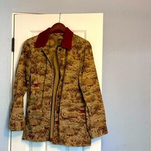 Lauren Ralph Lauren Farm Print Denim Chore Jacket Equestrian Western Corduroy M